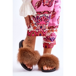 BM Dámské pantofle s přírodní kožešinou hnědá Naturis hnědý 1