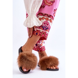 BM Dámské pantofle s přírodní kožešinou hnědá Naturis hnědý 2