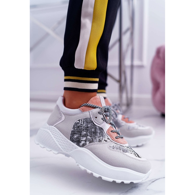 NFR Dámské sportovní boty na vysokém podpatku růžové hadí kůže Chillout růžový šedá 1