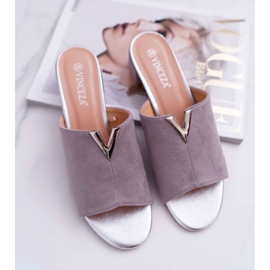 Vinceza Dámské klasické elegantní pantofle na bloku šedé Demea šedá 1