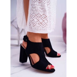 HAN Dámské sandály na podpatku otevřené semišové černé HiBaby černá 1