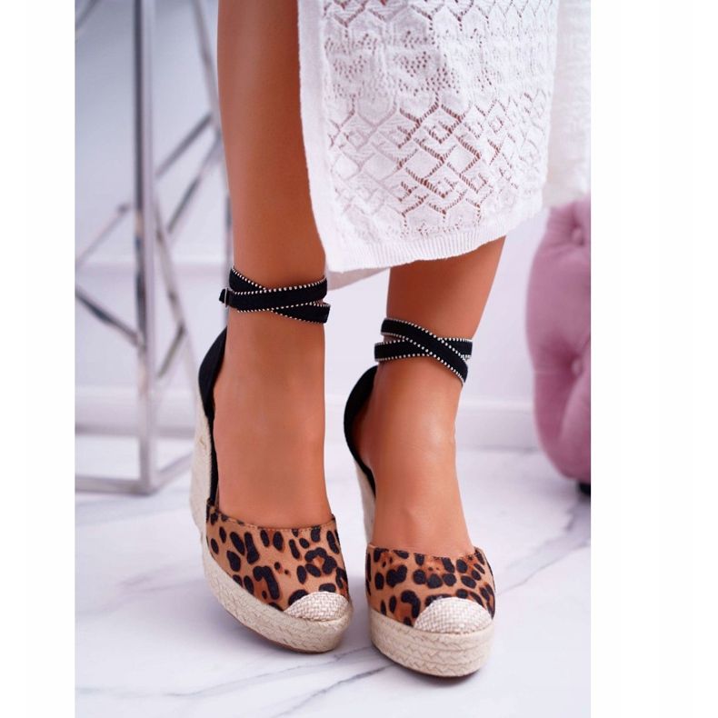 FB2 Dámské sandály na plátěném klínku Leopard Canterola hnědý černý 2