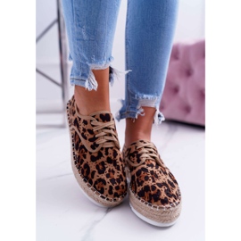 HAN Dámské šněrovací semišové espadrilky Leopard MyShoes hnědý 1