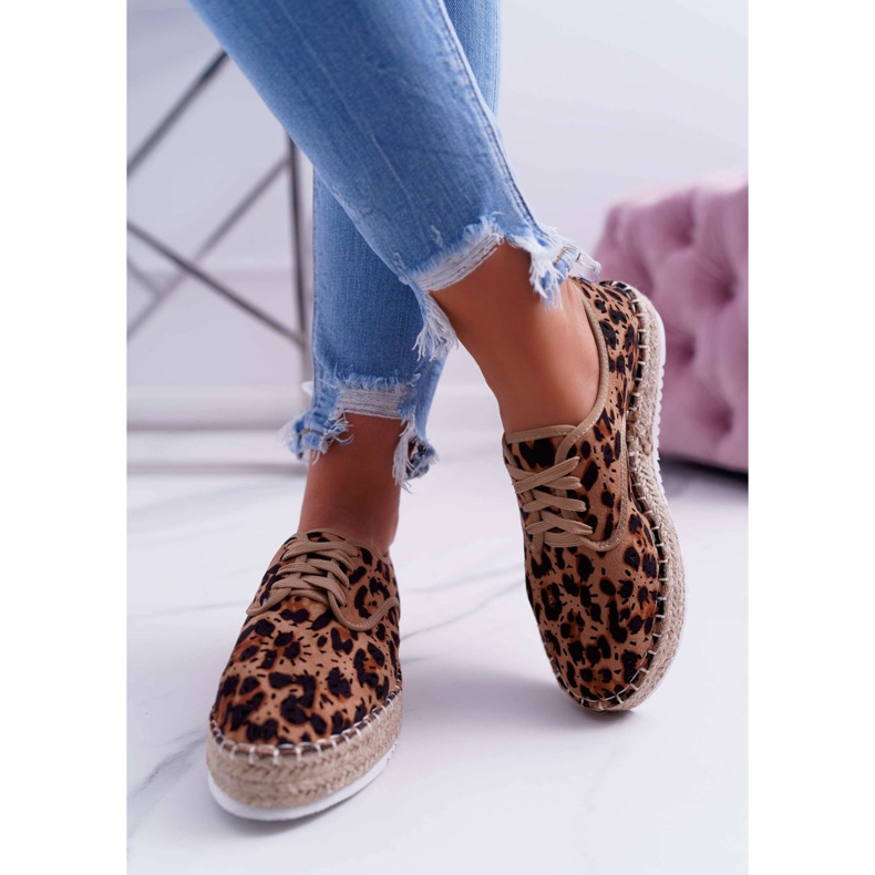 HAN Dámské šněrovací semišové espadrilky Leopard MyShoes hnědý 2