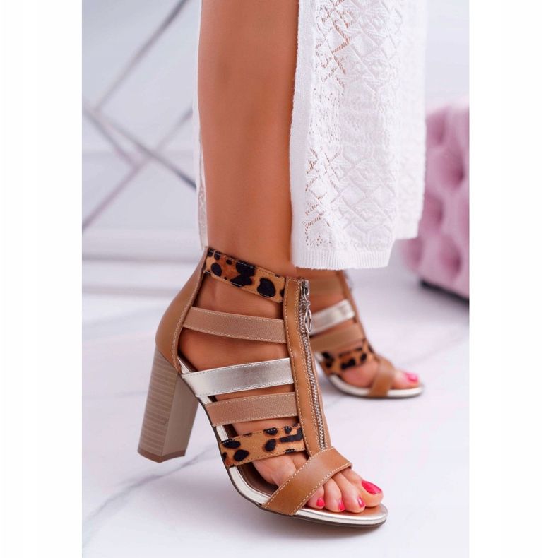 FE1 Dámské sandály na podpatku Elegantní zip na přední straně Rahel hnědý 1