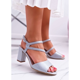 Dámské sandály na vysokém podpatku Sergio Leone SK844 lakované šedé Tres šedá 1