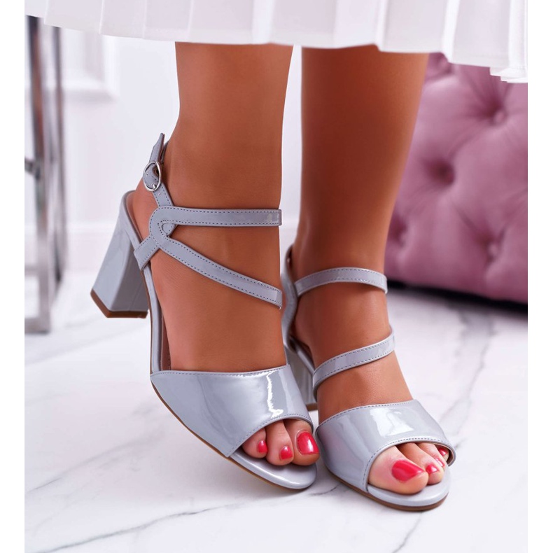 Dámské sandály na vysokém podpatku Sergio Leone SK844 lakované šedé Tres šedá 2