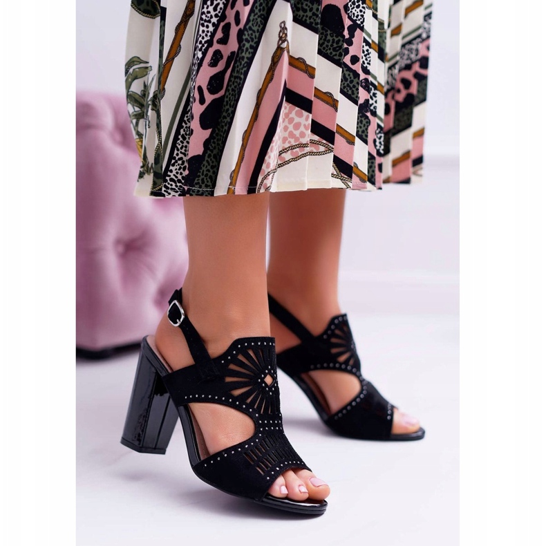 Dámské sandály na vysokém podpatku Sergio Leone SK852 Suede Black Diven černá 2