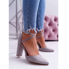 PS1 Dámské lodičky na podpatku ve špicově šedém provozu šedá 1