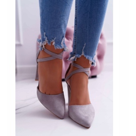 PS1 Dámské lodičky na podpatku ve špicově šedém provozu šedá 2