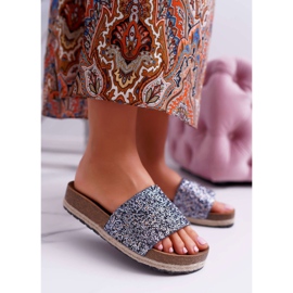 S.Barski Elegantní dámské pantofle tlustá podrážka Jersey modrý 1