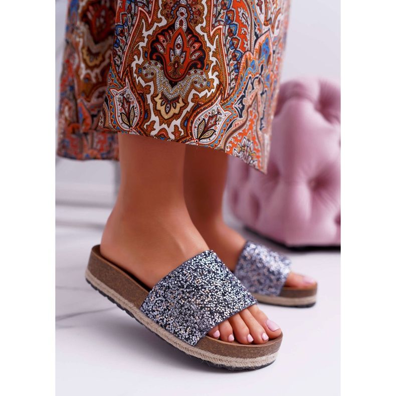 S.Barski Elegantní dámské pantofle tlustá podrážka Jersey modrý 1