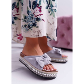 Dámské pantofle s mašlemi tlustou podrážkou šedé Milady šedá 1