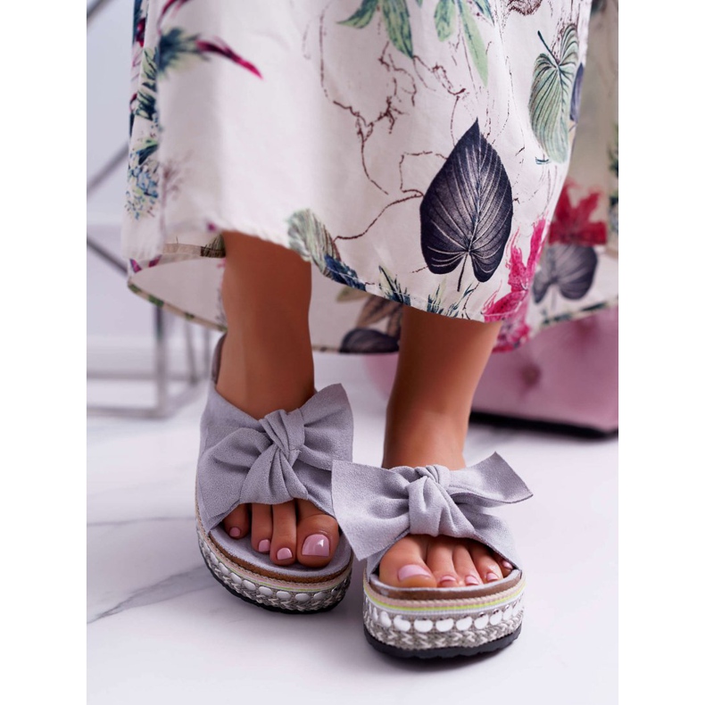 Dámské pantofle s mašlemi tlustou podrážkou šedé Milady šedá 2