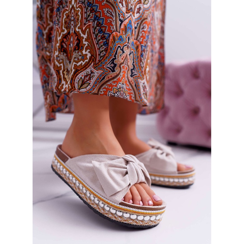 Dámské pantofle tlustá podrážka s mašlemi béžová Milady béžový 1