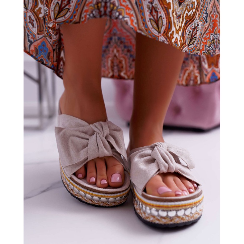 Dámské pantofle tlustá podrážka s mašlemi béžová Milady béžový 2