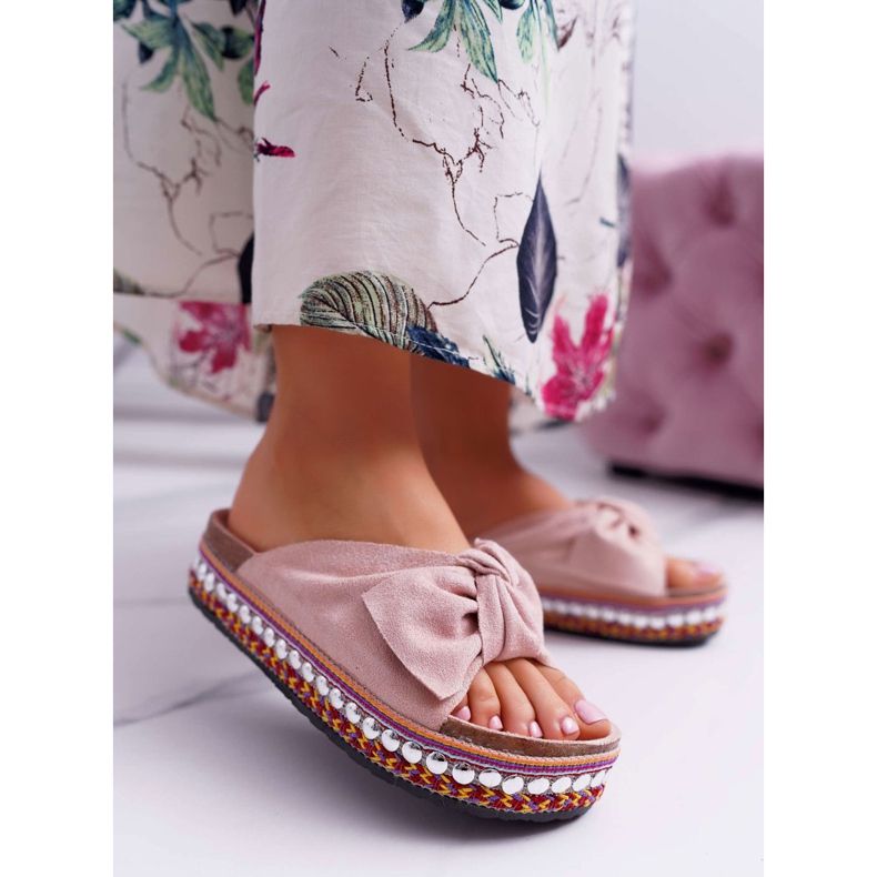 Dámské pantofle se silnou mašlí na podrážce Pink Milady růžový 1