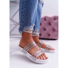 Moow Dámské pantofle s kubickým zirkonem, bílá Larena bílý 1