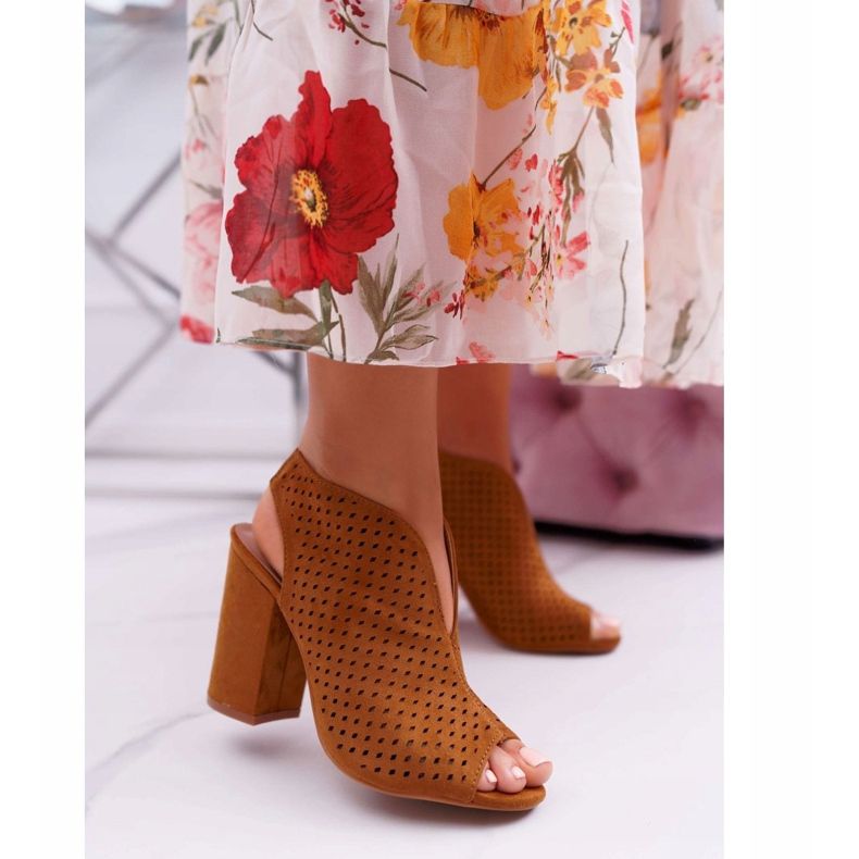 FW1 Dámské sandály na vysokém podpatku Peep Toe Camel Nevienna hnědý 1