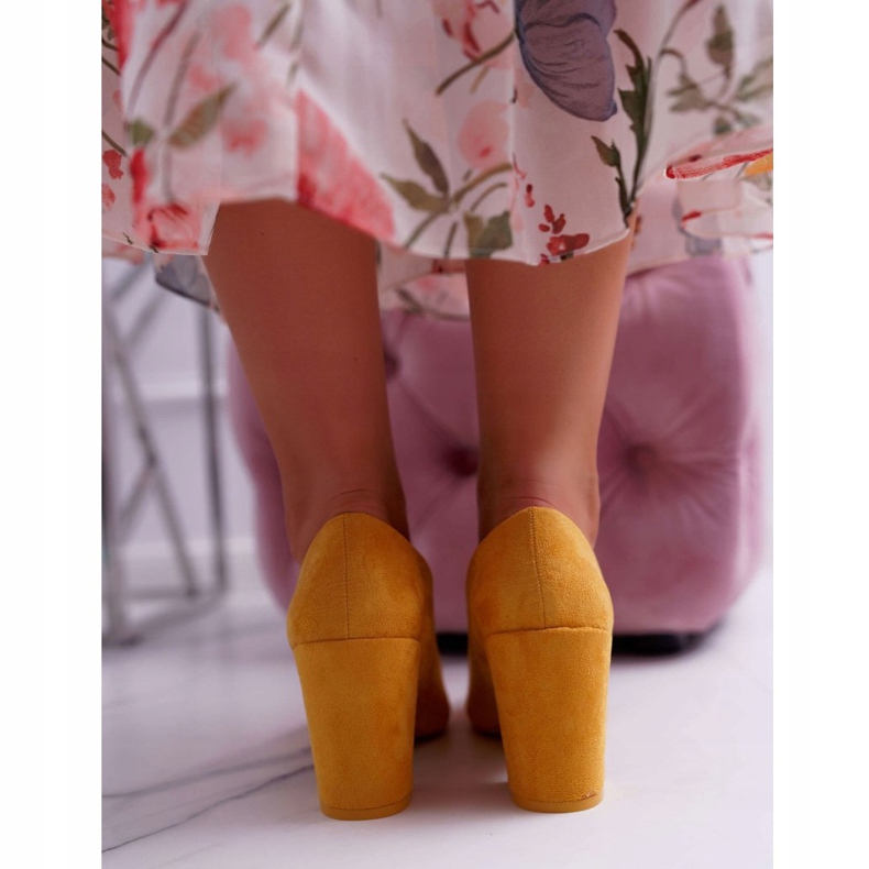 PS1 Dámské lodičky na podpatku semiš žlutá Neshka 2