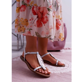 Dámské sandály ploché kůže stříbrné Nicole 2383 šedá 1