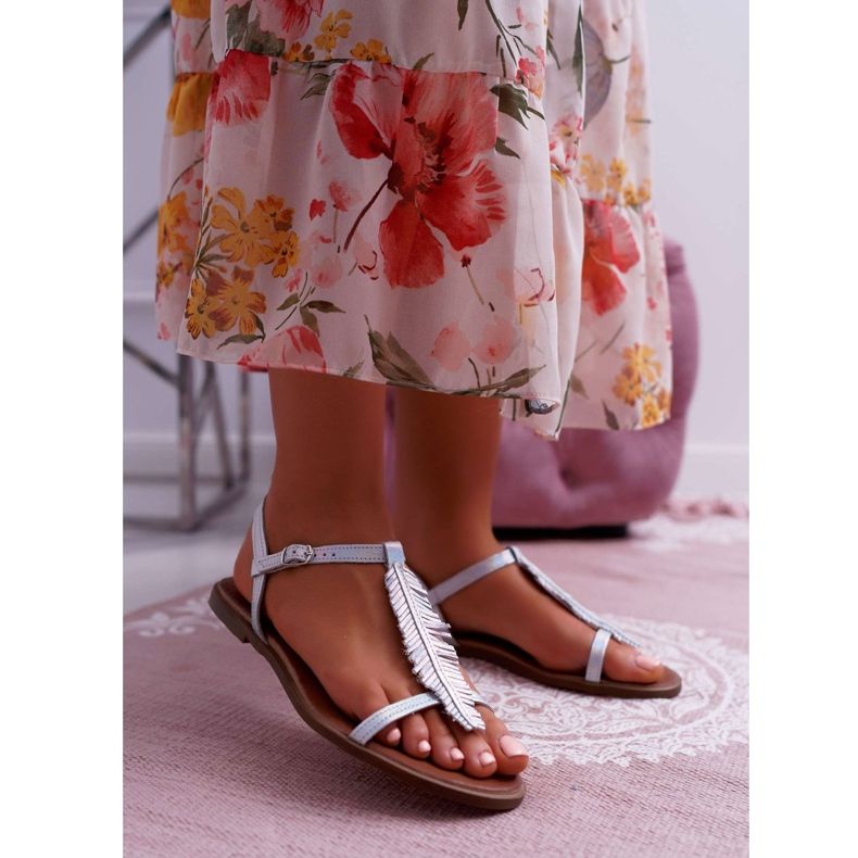 Dámské sandály ploché kůže stříbrné Nicole 2383 šedá 1