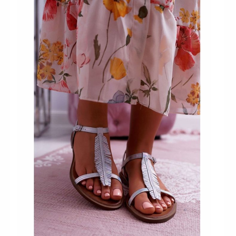 Dámské sandály ploché kůže stříbrné Nicole 2383 šedá 2