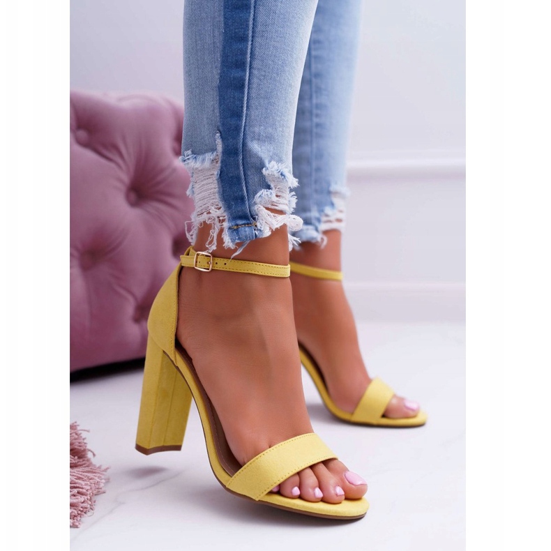 ADY Dámské sandály na podpatku semišové žluté Anastasie žlutá 2