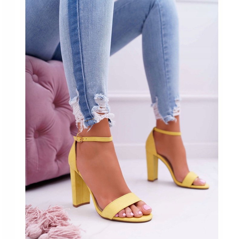 ADY Dámské sandály na podpatku semišové žluté Anastasie žlutá 1