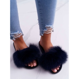 Dámské pantofle s přírodní kožešinou Naturis Navy Blue námořnická modrá 2
