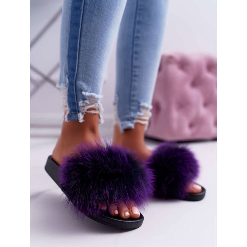 Dámské pantofle s přírodní kožešinou Violet Naturis fialová 1