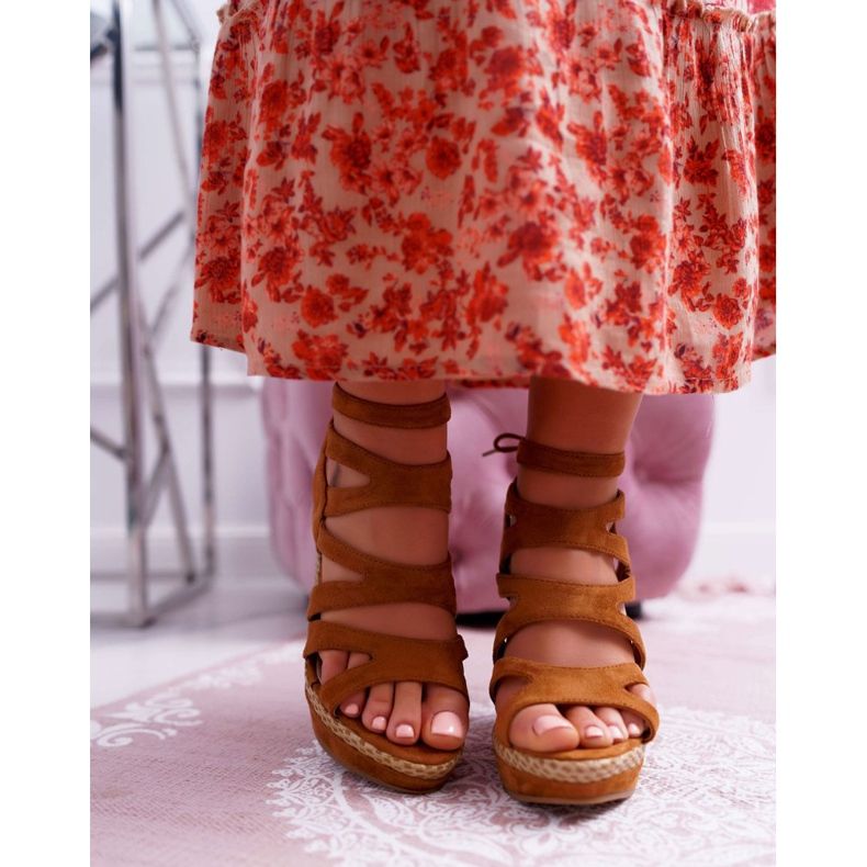 FRERY Dámské sandály na klínku String Camel Liluena hnědý 2