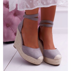 FRBS Dámské sandály na klínové plátěné šedé kantole šedá 2