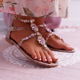 FRBS Dámské ploché sandály s kubickým zirkonovým šampaňským Karra hnědý 1