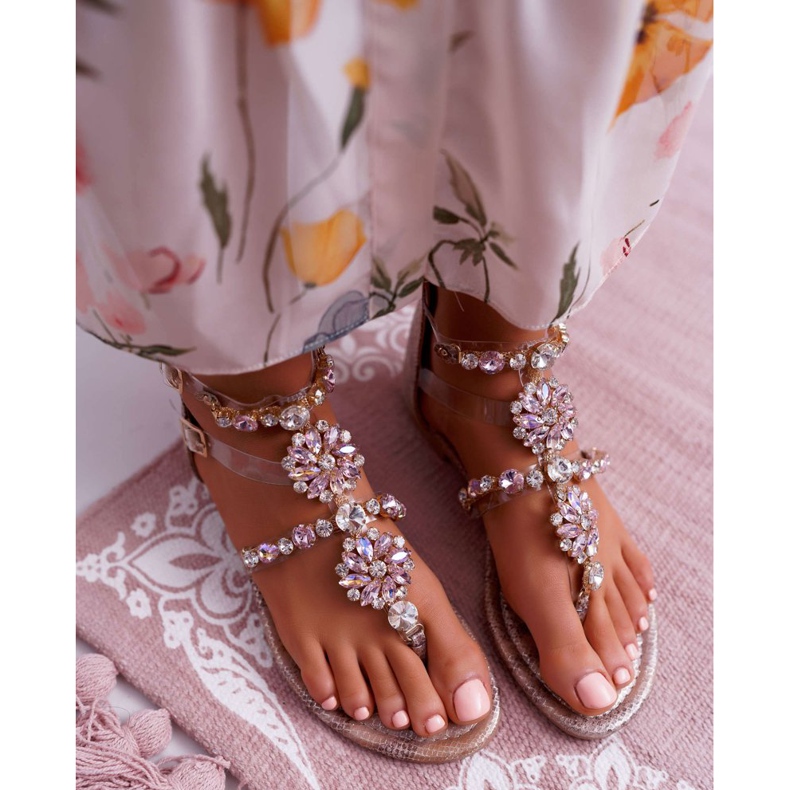 FRBS Dámské ploché sandály s kubickým zirkonovým šampaňským Karra hnědý 2