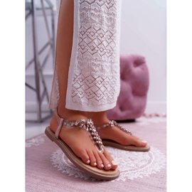 FRERY Dámské sandály nazouvací se zirkony šampaňské saténové růžový 1