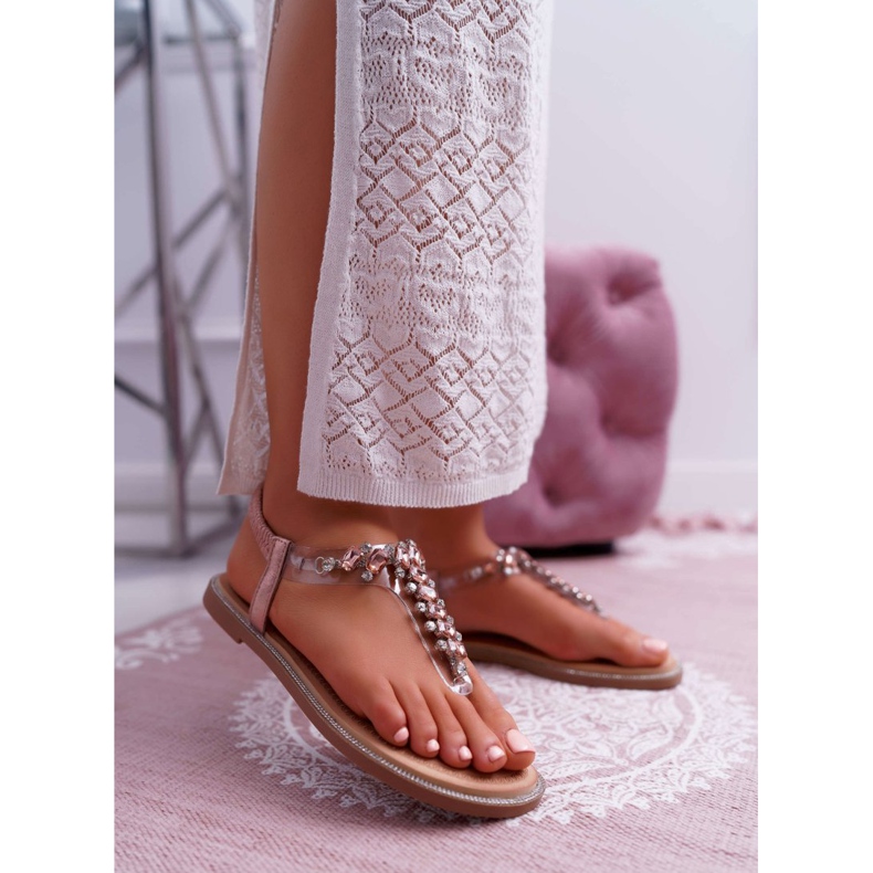 FRERY Dámské sandály nazouvací se zirkony šampaňské saténové růžový 1