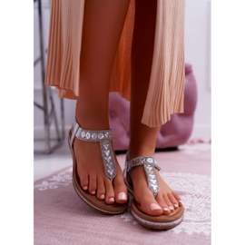 FRBS Dámské sandály nazouvací se zirkony stříbrná Mabellena šedá 2