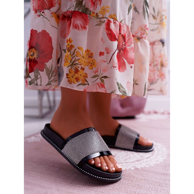 FRBS Dámské pantofle, profilované kubickými zirkony, Black Rentre černá 1