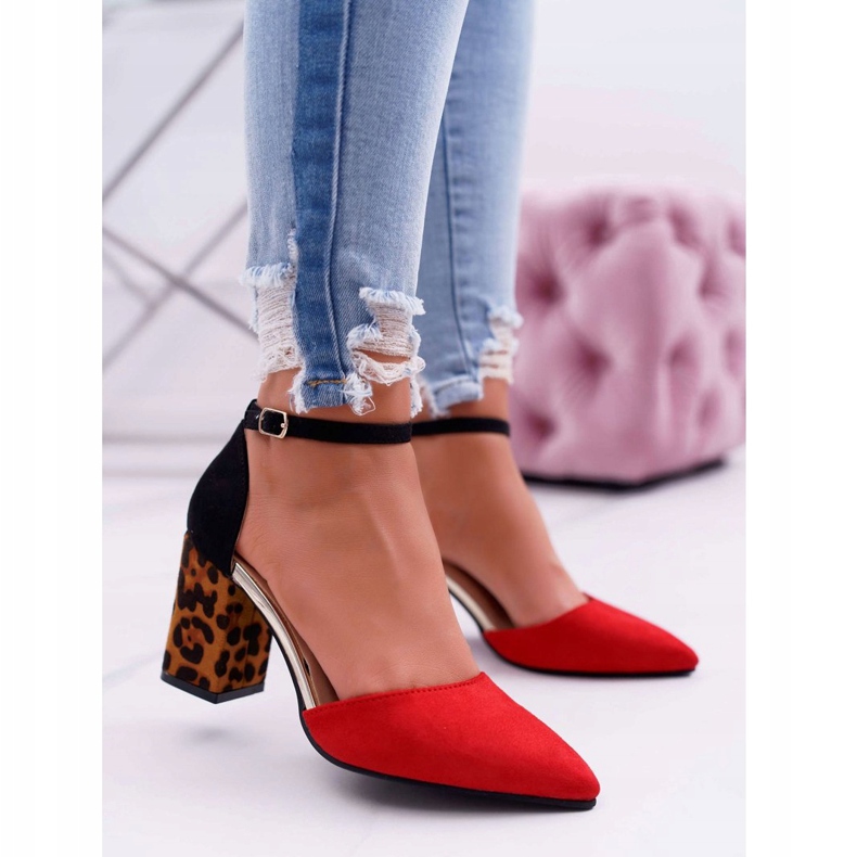 PS1 Dámské lodičky na podpatku Leopardí červená Ferri hnědý černá červené 1