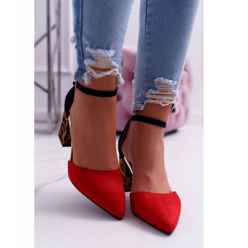 PS1 Dámské lodičky na podpatku Leopardí červená Ferri hnědý černá červené 2