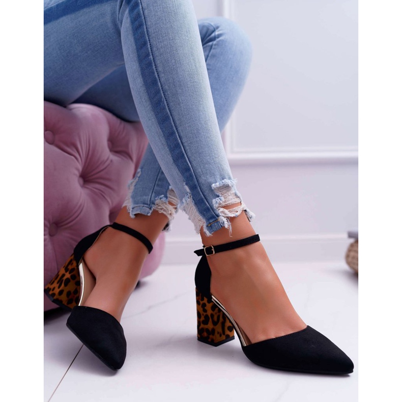 SEA Dámské lodičky na podpatku Leopard Black Ferri hnědý černý 2