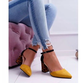 PS1 Dámské lodičky na podpatku Leopard žlutá Ferri hnědý černá vícebarevný 1