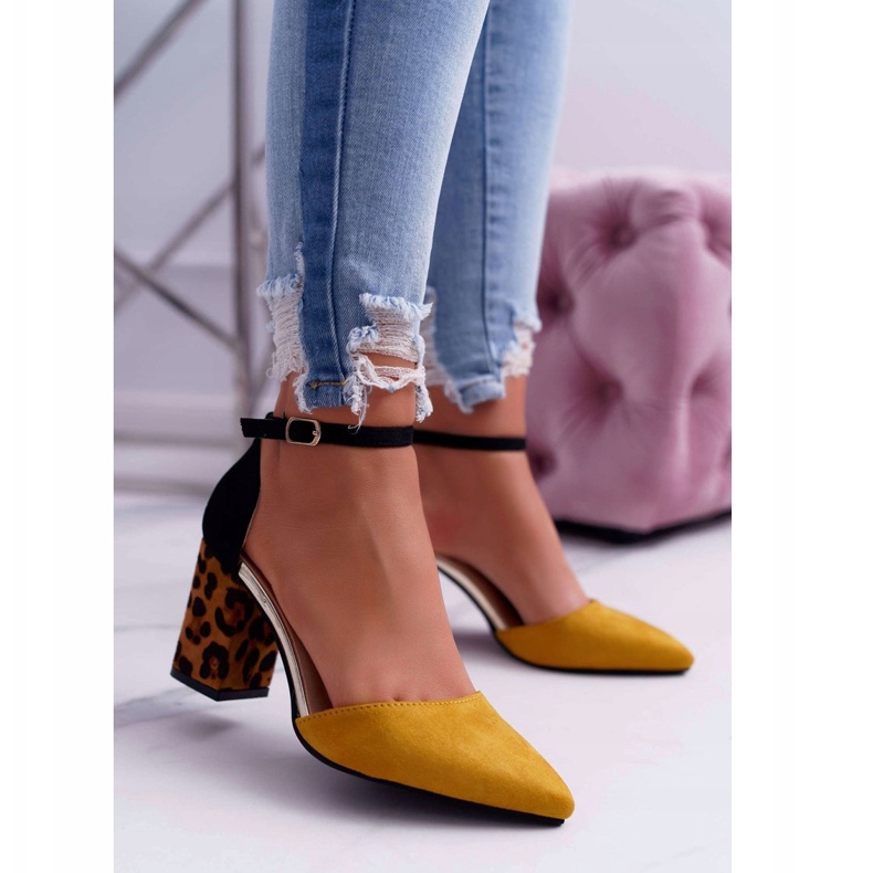 PS1 Dámské lodičky na podpatku Leopard žlutá Ferri hnědý černá vícebarevný 2