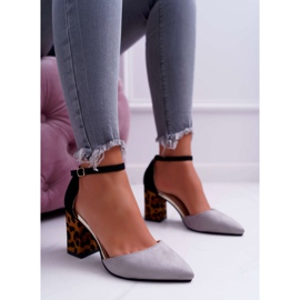 PS1 Dámské lodičky na podpatku Leopard Grey Ferri hnědý černá šedá 2