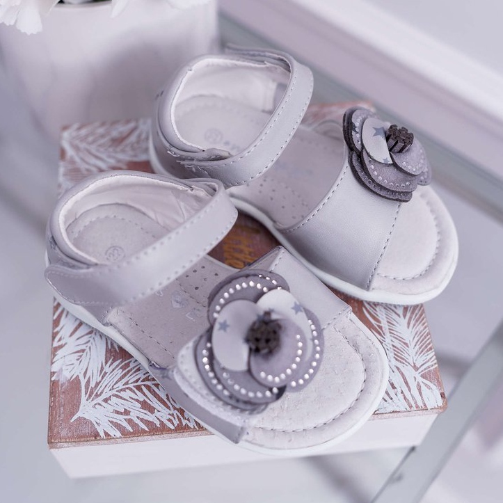 EVE Dětské sandály se suchým zipem pro dívky šedé flamenco šedá 1