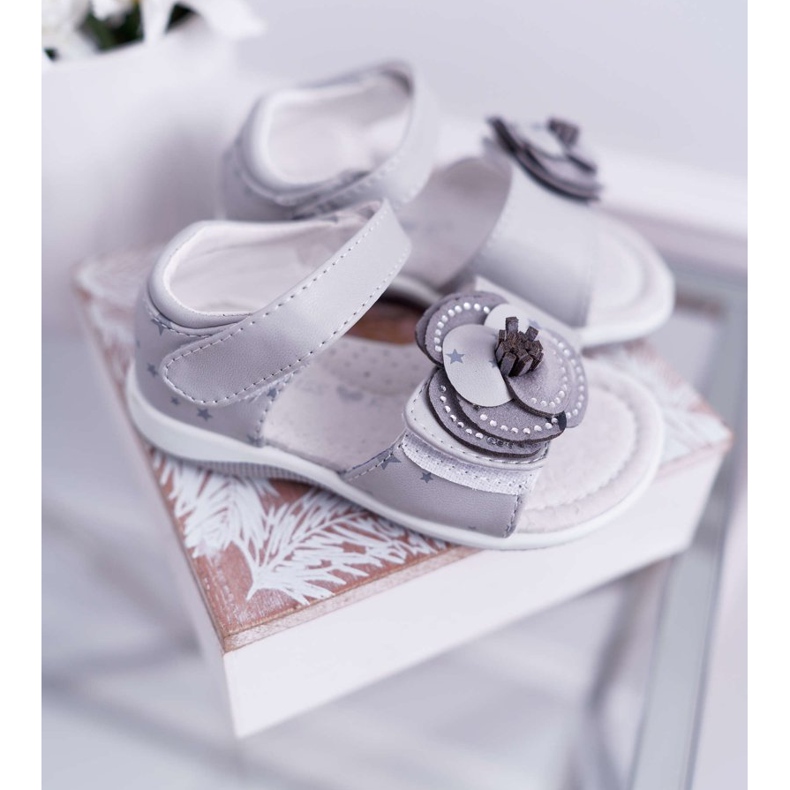 EVE Dětské sandály se suchým zipem pro dívky šedé flamenco šedá 2