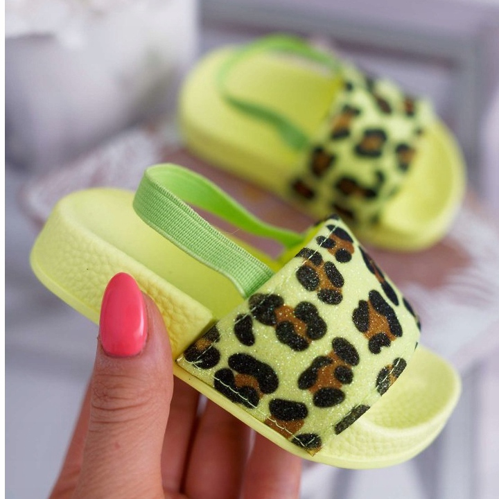 FRROCK Dětské dívčí pantofle Brocade Leopard Lime Rimia vícebarevný zelený 1