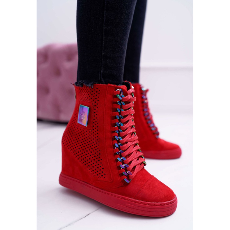 Dámské tenisky Lu Boo Openwork Suede Red Clamma červené 1