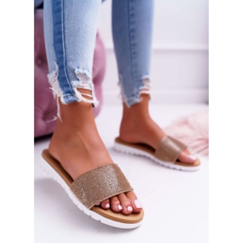 Zlaté dámské pantofle Lu Boo s dobrotami zlatý 2